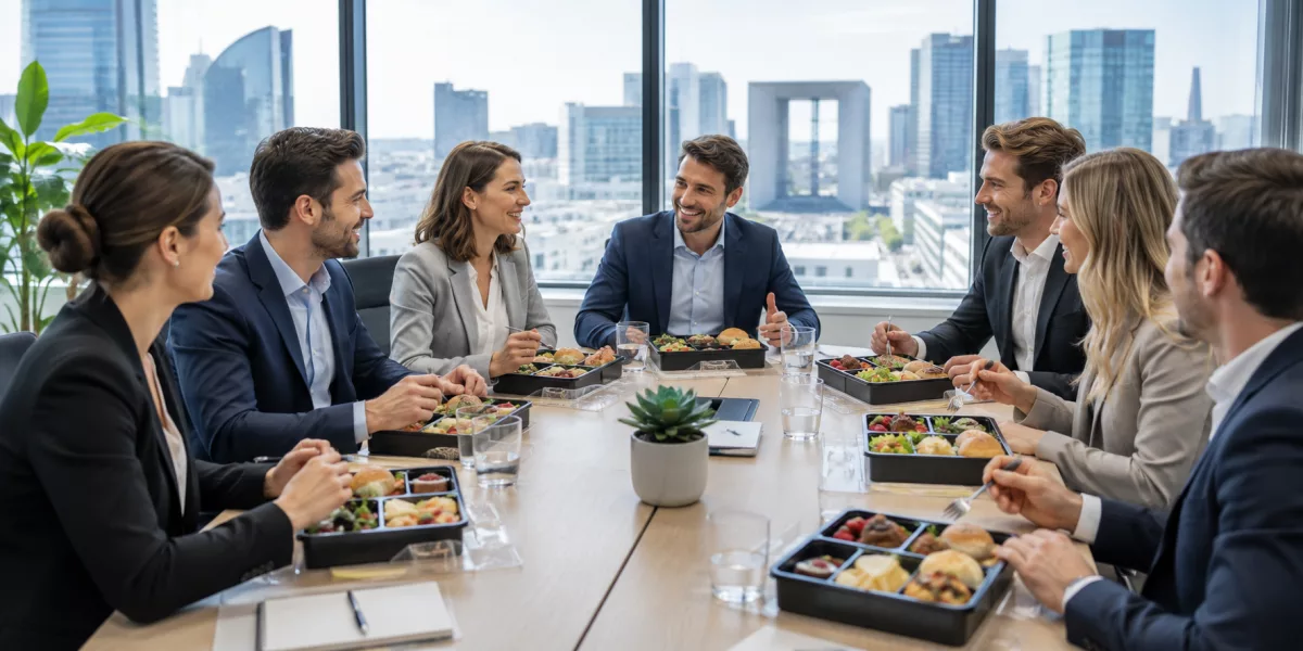 Réunions d'équipe à La Défense : pourquoi troquer le traditionnel restaurant contre la livraison de plateaux repas ?